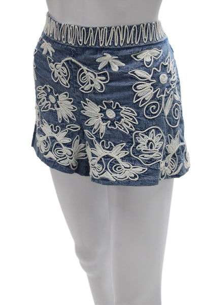Alice + Olivia Unisex Blue Floral Cotton Bohemian Shorts Zip Size 10