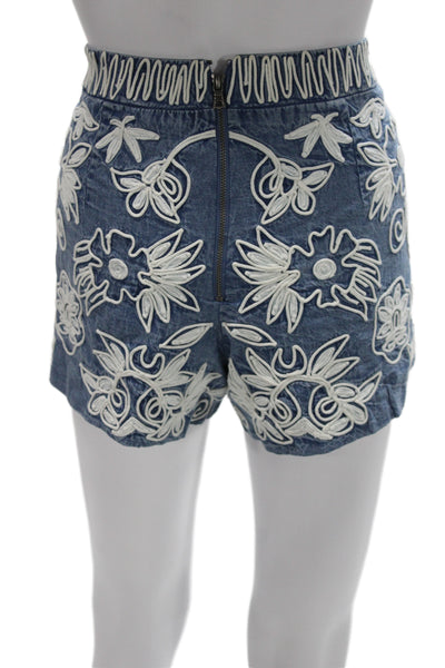 Alice + Olivia Unisex Blue Floral Cotton Bohemian Shorts Zip Size 10