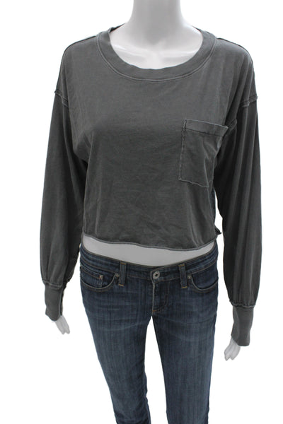 We The Free Women Cropped Long Sleeve T-Shirt Dark Gray Cotton Size S