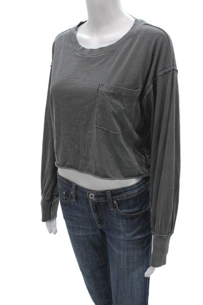 We The Free Women Cropped Long Sleeve T-Shirt Dark Gray Cotton Size S