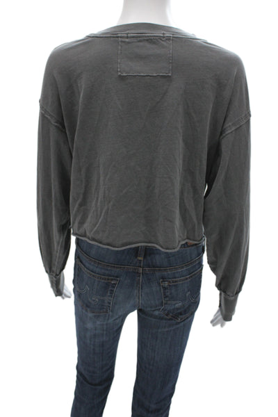 We The Free Women Cropped Long Sleeve T-Shirt Dark Gray Cotton Size S
