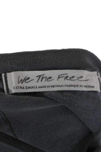 We The Free Women Cropped Long Sleeve T-Shirt Dark Gray Cotton Size S