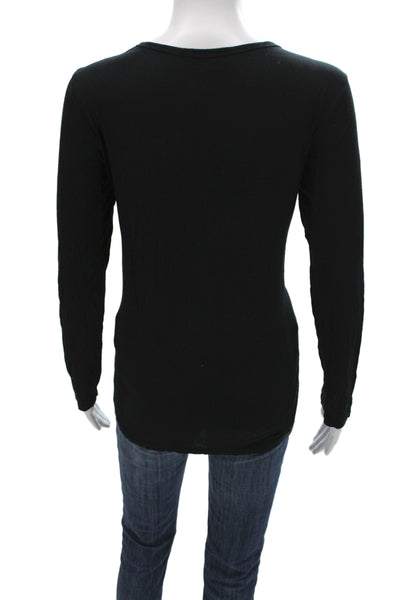 We The Free Womens Basic Black Round Neck T-Shirt Viscose Short Sleeve Size M