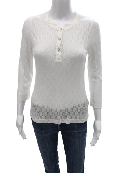 Rag & Bone Women Basic Button-Up White Geometric Round Neck 3/4 Sleeve Size M