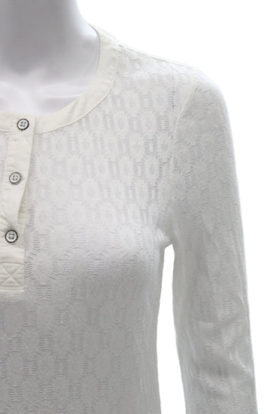Rag & Bone Women Basic Button-Up White Geometric Round Neck 3/4 Sleeve Size M