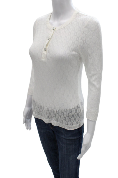 Rag & Bone Women Basic Button-Up White Geometric Round Neck 3/4 Sleeve Size M