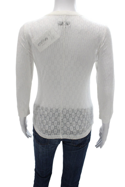 Rag & Bone Women Basic Button-Up White Geometric Round Neck 3/4 Sleeve Size M