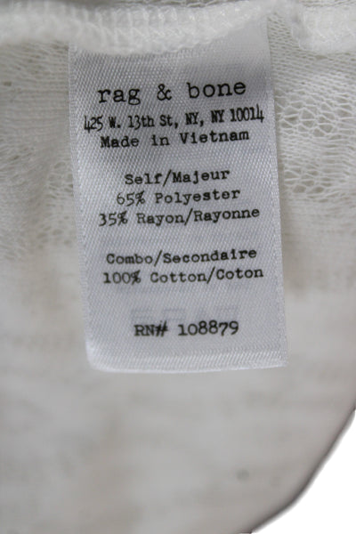 Rag & Bone Women Basic Button-Up White Geometric Round Neck 3/4 Sleeve Size M
