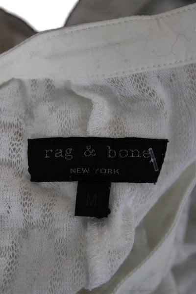 Rag & Bone Women Basic Button-Up White Geometric Round Neck 3/4 Sleeve Size M