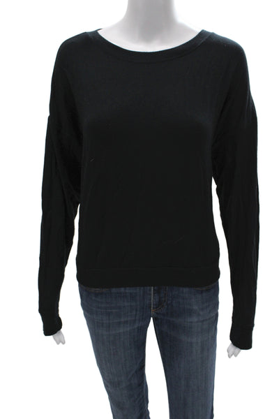Theory Women Basic Long Sleeve Round Neck Top Black Modal Size L