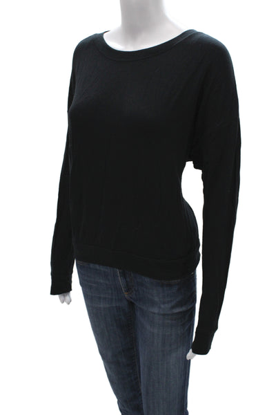 Theory Women Basic Long Sleeve Round Neck Top Black Modal Size L