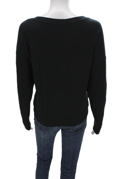 Theory Women Basic Long Sleeve Round Neck Top Black Modal Size L