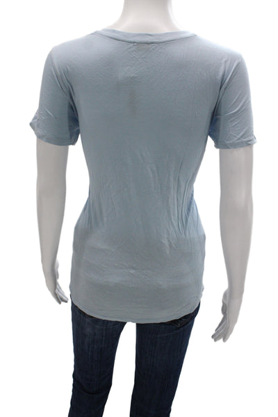 Vince Womens Basic V-Neck Light Blue Short Sleeve T-Shirt Size M