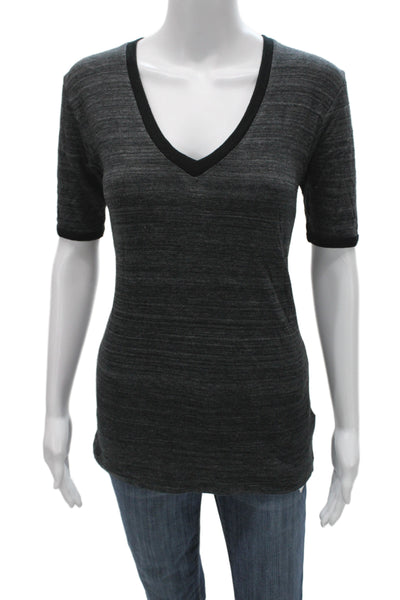 Isabel Marant Etoile Women Ringer T-Shirt Dark Gray V-Neck Short Sleeve Size S