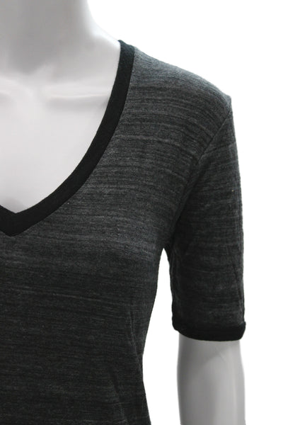 Isabel Marant Etoile Women Ringer T-Shirt Dark Gray V-Neck Short Sleeve Size S