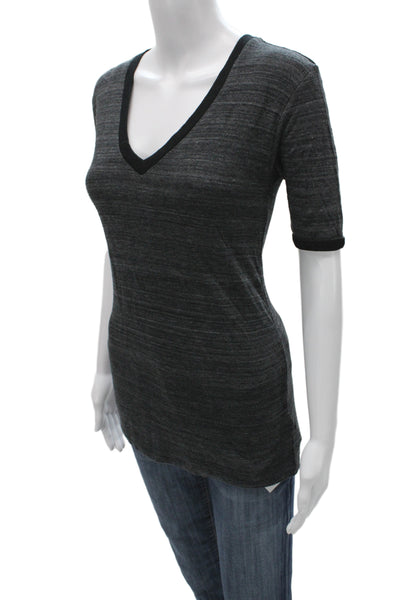 Isabel Marant Etoile Women Ringer T-Shirt Dark Gray V-Neck Short Sleeve Size S