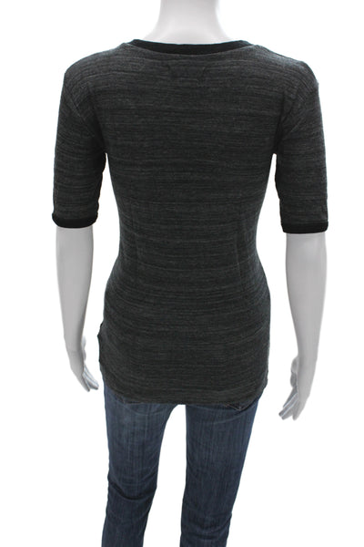 Isabel Marant Etoile Women Ringer T-Shirt Dark Gray V-Neck Short Sleeve Size S