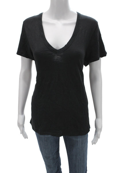 Rag & Bone Women Black Basic V-Neck Pima Cotton T-Shirt Short Sleeve Size L