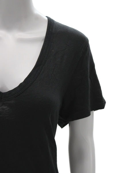 Rag & Bone Women Black Basic V-Neck Pima Cotton T-Shirt Short Sleeve Size L