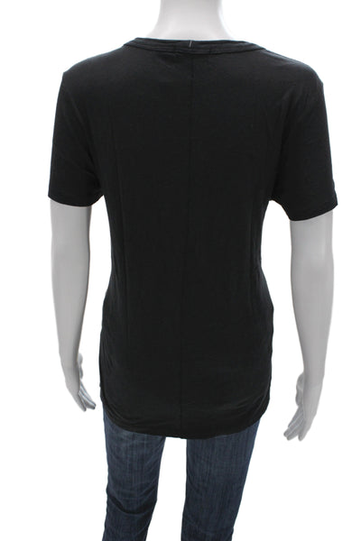 Rag & Bone Women Black Basic V-Neck Pima Cotton T-Shirt Short Sleeve Size L