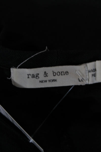 Rag & Bone Women Black Basic V-Neck Pima Cotton T-Shirt Short Sleeve Size L