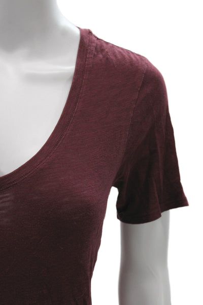 ATM Womens V-Neck Jersey T-Shirt Purple Cotton Short Sleeve Size S