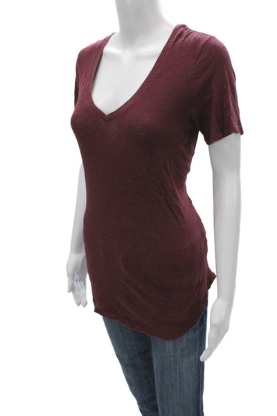 ATM Womens V-Neck Jersey T-Shirt Purple Cotton Short Sleeve Size S