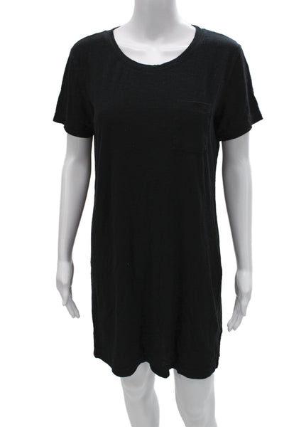 Standard James Perse Women T Shirt Dress Black Short Sleeve Round Neck Size 2