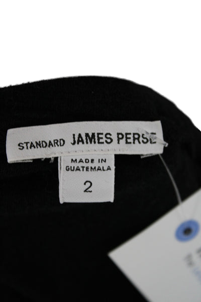 Standard James Perse Women T Shirt Dress Black Short Sleeve Round Neck Size 2