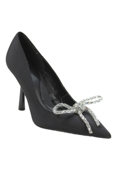 Zara Women's Pointed Toe Embellish Stiletto Shoes Black Size 39