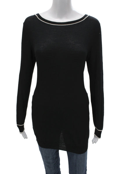 Prada Unisex Cardigan Black Wool Silk Round Neck Button Long Sleeve Size 42