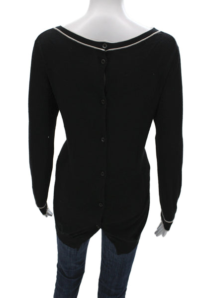 Prada Unisex Cardigan Black Wool Silk Round Neck Button Long Sleeve Size 42
