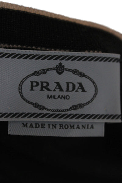 Prada Unisex Cardigan Black Wool Silk Round Neck Button Long Sleeve Size 42