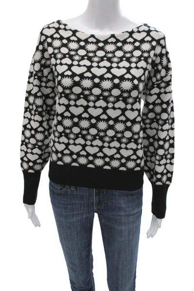 Maeve Anthropologie Women Black Heart Graphic Pullover Long Sleeve Size S