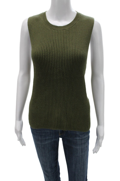 J Crew Unisex Green 100% Cotton Sleeveless Crew Neck Vest Sweater Size M