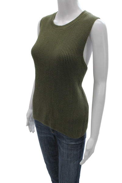 J Crew Unisex Green 100% Cotton Sleeveless Crew Neck Vest Sweater Size M