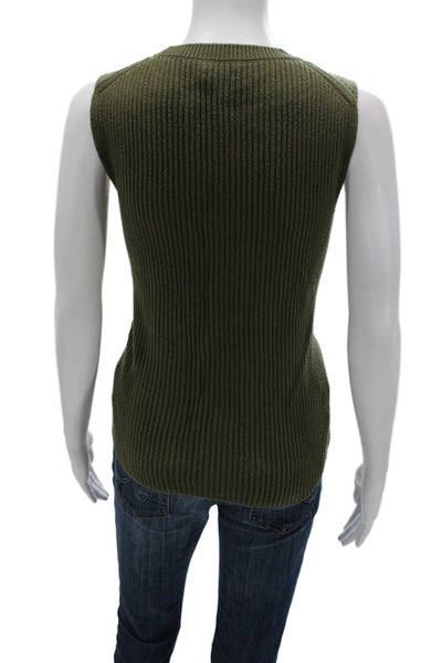 J Crew Unisex Green 100% Cotton Sleeveless Crew Neck Vest Sweater Size M