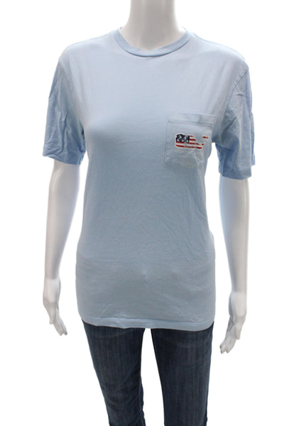 Vineyard Vines Women T-Shirt Light Blue Flag Graphic Short Sleeve Size XS