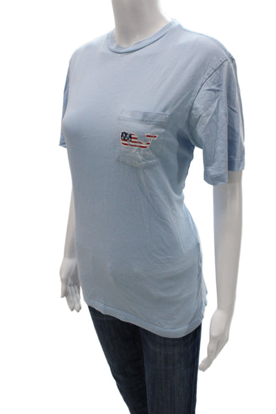 Vineyard Vines Women T-Shirt Light Blue Flag Graphic Short Sleeve Size XS