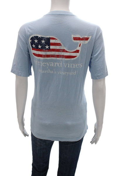 Vineyard Vines Women T-Shirt Light Blue Flag Graphic Short Sleeve Size XS