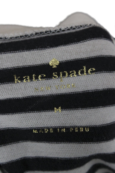 Kate Spade Women Basic Striped Black Cotton Tee Size M