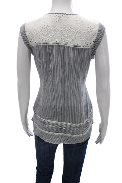 Daniel Rainn Women Tunic Striped Blue Sleeveless Cotton Drawstring Boho Size M