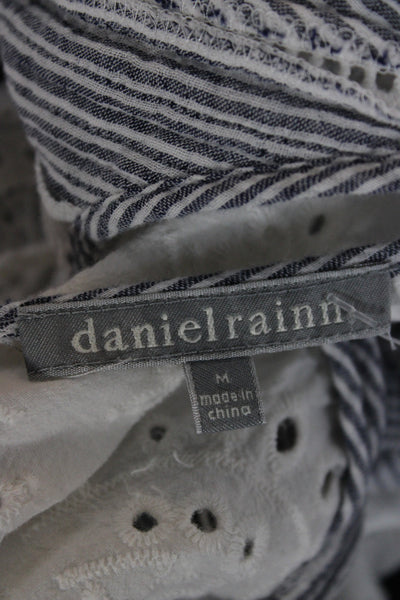 Daniel Rainn Women Tunic Striped Blue Sleeveless Cotton Drawstring Boho Size M