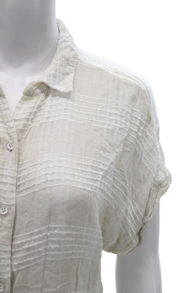 Cloth & Stone Women Collared Short Sleeve Striped Button-Up Blouse Beige Size S