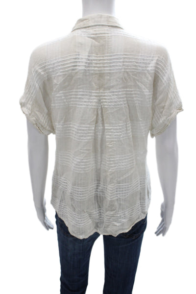 Cloth & Stone Women Collared Short Sleeve Striped Button-Up Blouse Beige Size S