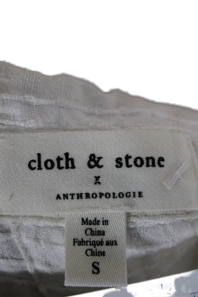 Cloth & Stone Women Collared Short Sleeve Striped Button-Up Blouse Beige Size S