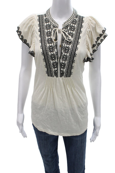 Lauren Ralph Lauren Women Tunic Blouse Beige Geometric Short Sleeve Size M