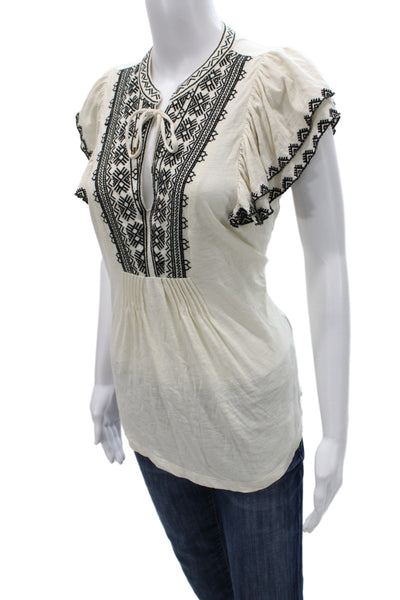 Lauren Ralph Lauren Women Tunic Blouse Beige Geometric Short Sleeve Size M
