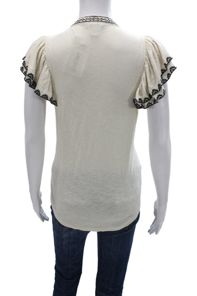 Lauren Ralph Lauren Women Tunic Blouse Beige Geometric Short Sleeve Size M