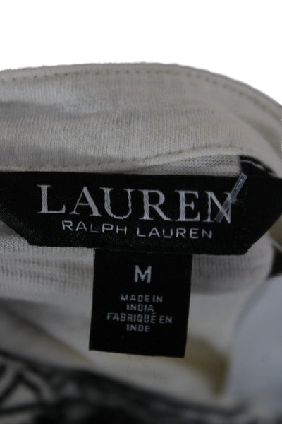 Lauren Ralph Lauren Women Tunic Blouse Beige Geometric Short Sleeve Size M